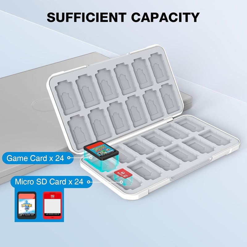 HEIYING Switch Game Case for Nintendo Switch 2 2025/Lite/OLED, White Game Memory Holder with 24 Games Card Slots and 24 Micro SD Cards Slots - Image 2